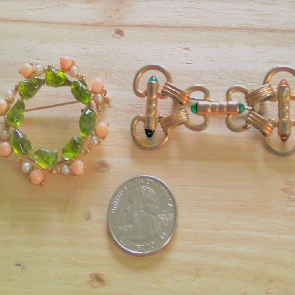 Pair of Vintage Brooches One Dolan Bullock Peridot
